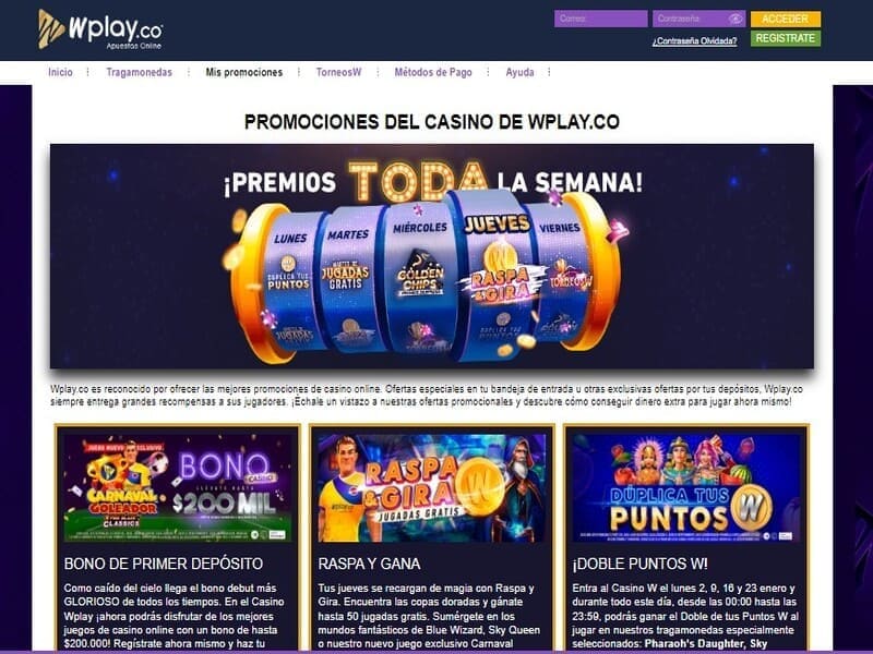 Bonos y promociones de Wplay