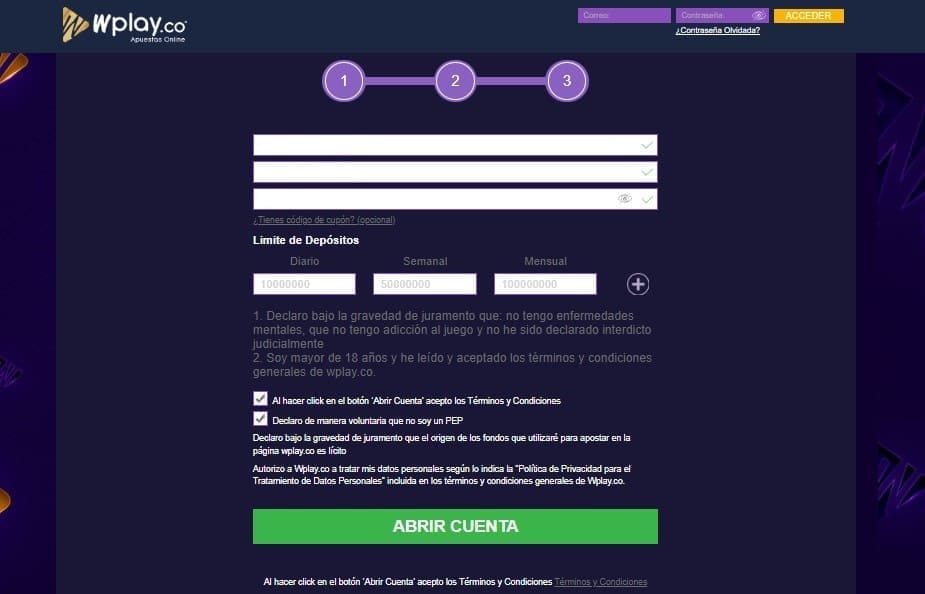 Como crear una cuenta en Wplay