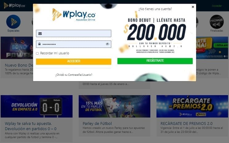 Regístrate, inicia sesión y empieza a jugar en Wplay